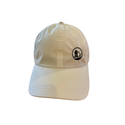 White cap with a logo on a white background