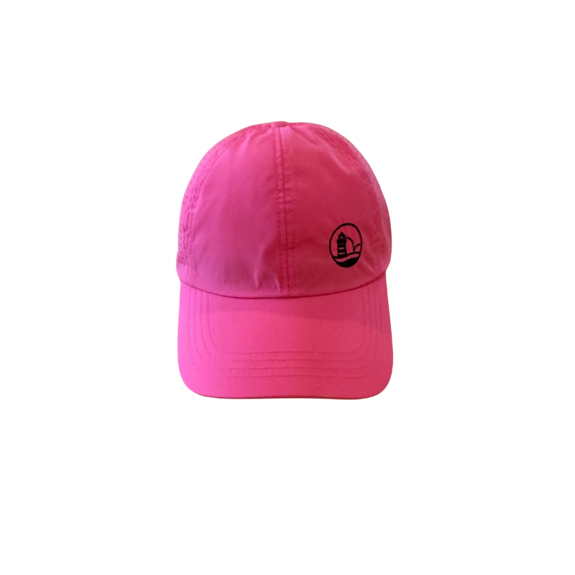 Pink cap with a logo on a white background