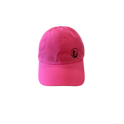Pink cap with a logo on a white background