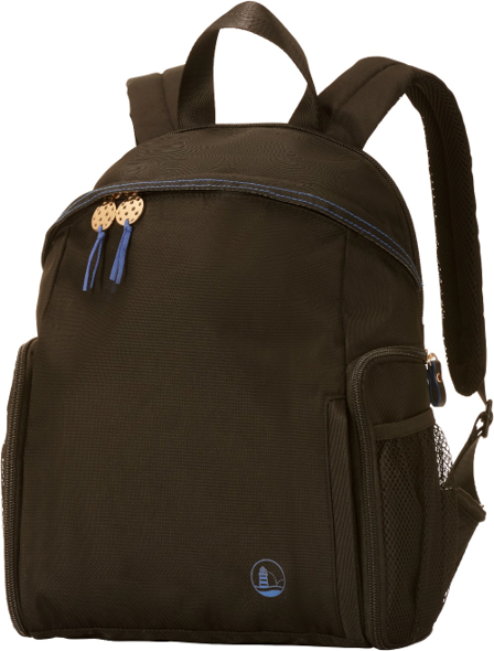 Elegant black backpack with multiple pockets and storage areas for essentials, combining functionality with a touch of luxury for pickleball and tennis.