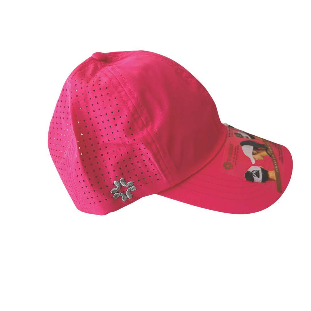 Side view of VIMHUE women's baseball cap in Hot Pink