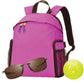 Pink sport backpack with brown frameless sunglasses and pickleball