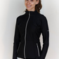 Front view of black Rosie active jacket with silver zipper-front and pockets